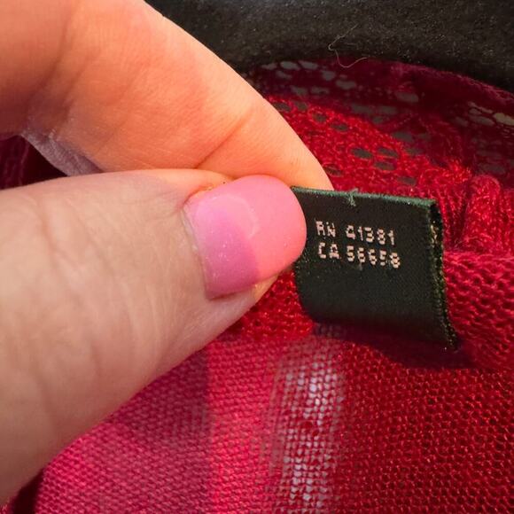 Lauren Ralph Lauren Open Front Red Cardigan Sheer Trim Women's Sz M Linen - Picture 5 of 11